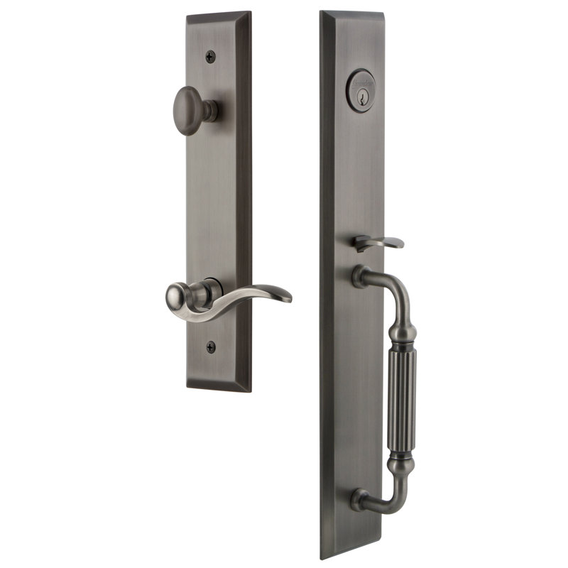 Fifth Avenue Complete Inactive Dummy Handleset with Bellagio Lever and Rosette, Antique Pewter, Right