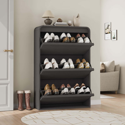 Armoire à chaussures avec 3 tiroirs rabattables, armoire à chaussures en bois avec tablette réglable