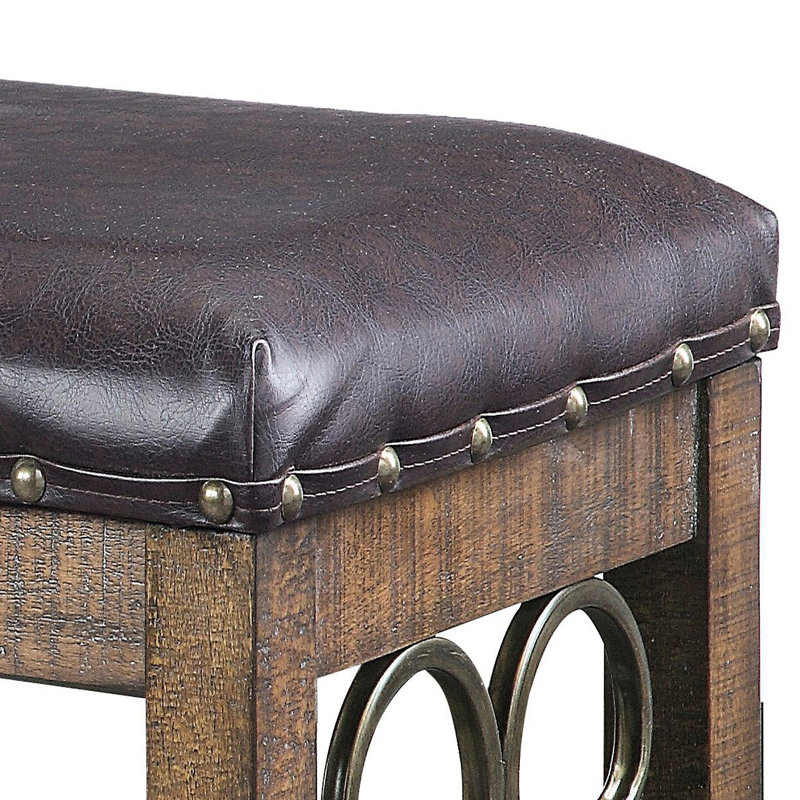 Banc de salle à manger en similicuir noir élégant avec finition cerise patinée et base piédestal pour plus de stabilité