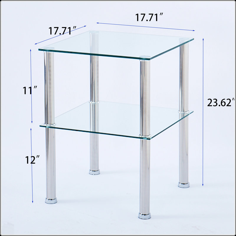 Table d'appoint 2 pièces avec rangement à 2 niveaux, table de chevet moderne et durable en verre trempé pour le salon