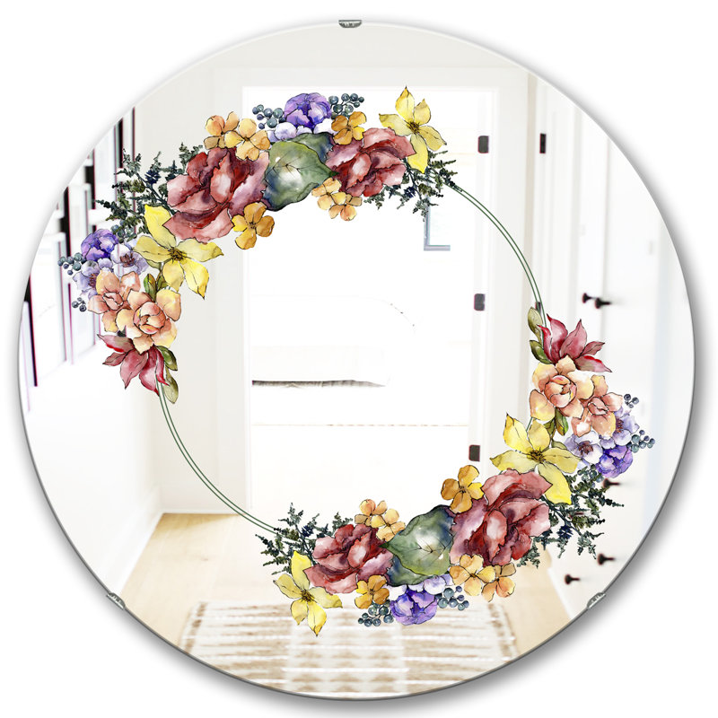 Bouquet coloré et miroir de chalet, H 31,5 po x l po
