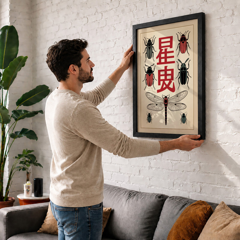 Insects And Characters Japandi - Print, Black, A4 - 29.7 x 21.0 cm