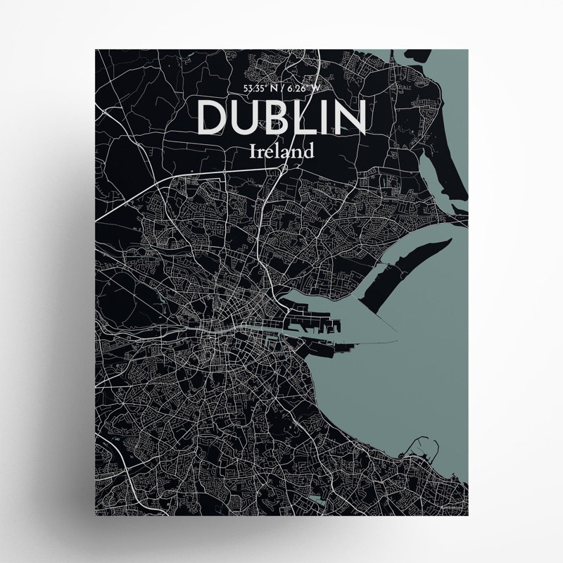 Dublin City Map In Midnight - No Frame Print, 20cm H x 16cm W x 0.05cm D
