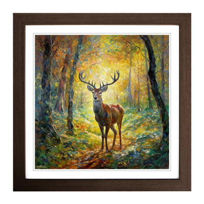 Stag In A Forest Neo-Impressionism - Framed Print