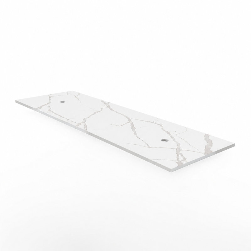 Modern 60" Solid Surface Bathroom Vanity Top for Double Vessel Sinks - White Carrara Design