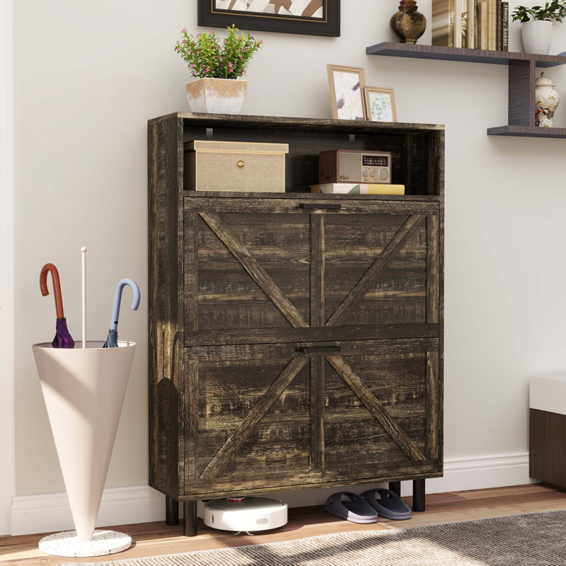 Armoire de rangement pour chaussures Farmhouse, Chêne foncé