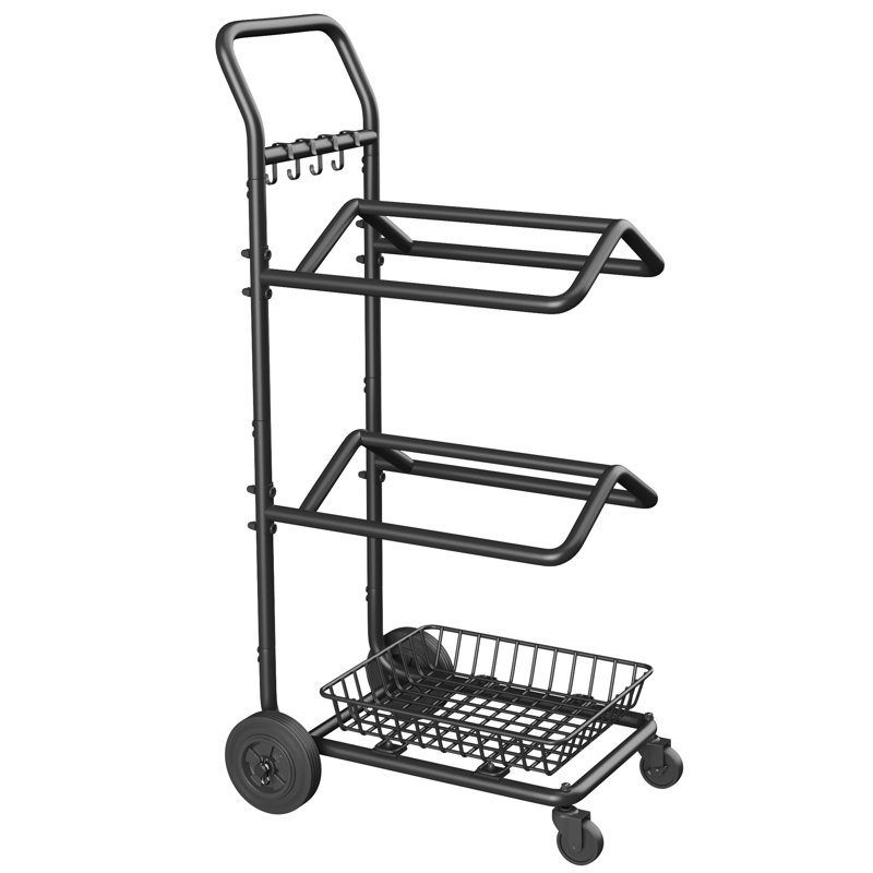 Rolling 2-Tier Saddle Rack Cart with Storage Basket & Hooks - Heavy-Duty Steel Equestrian Tack Organizer for Stables, Barns & Competition Venues (Black)