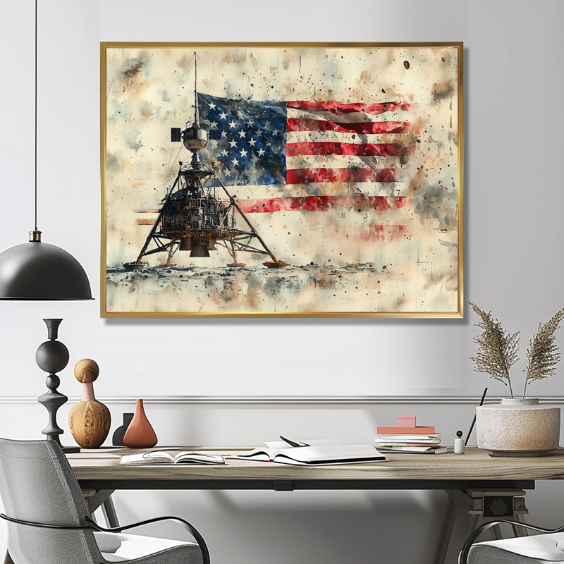 Kyrone Usa Moon Apollo 13 Mission IV - lune, art mural, Impression encadrée flottante, H 24 po x l 32 po, Doré
