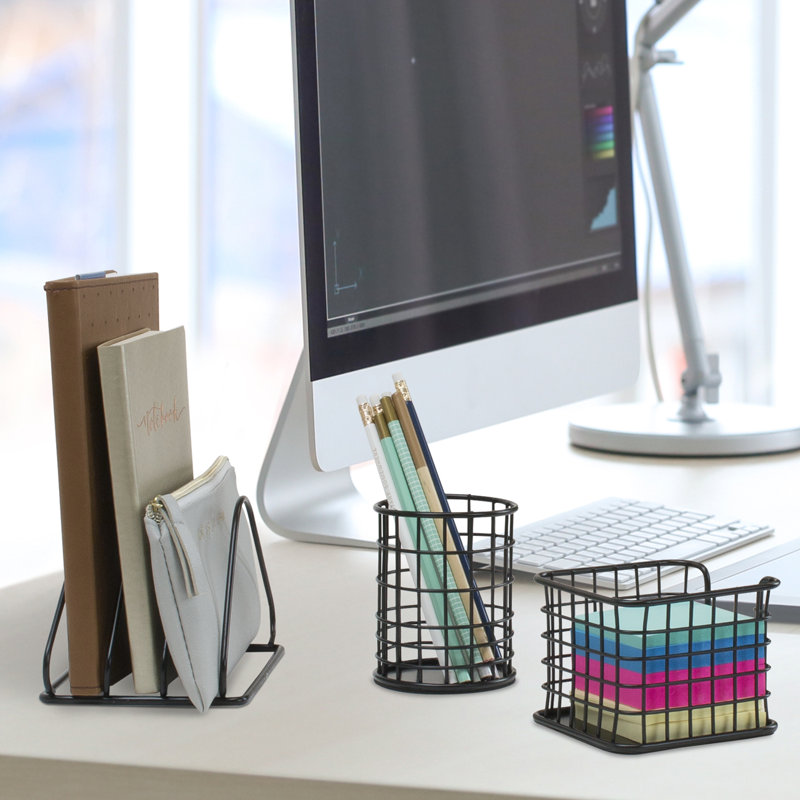 Wire Metal 5 in 1 Desk Organizer Set, Black