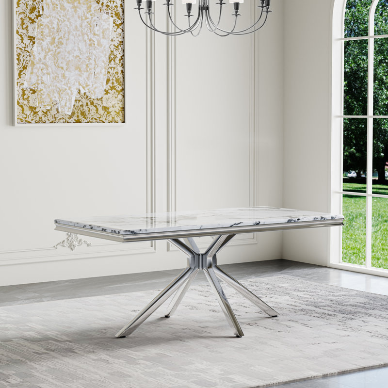 Table de salle à manger Alesandra, Blanc, Argent