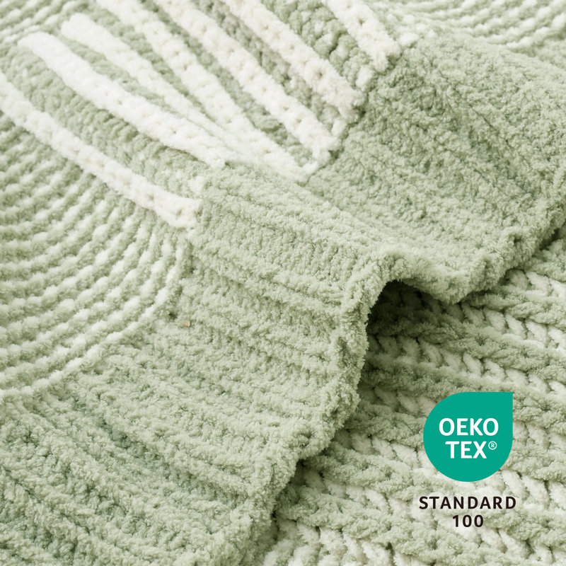 Jeté à carreaux en chenille, couverture décorative pour canapé, salon, chambre à coucher, Vert/blanc