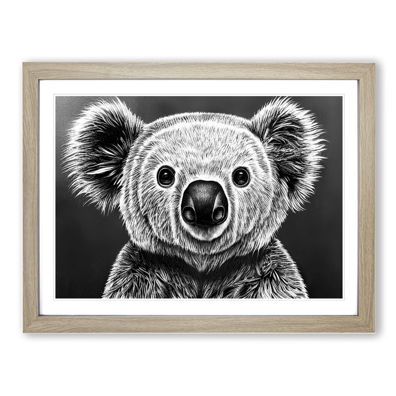 Monochrome Koala Bear Vol.2 - Framed Print, 34cm H x 46cm W x 2cm D, Oak Framed