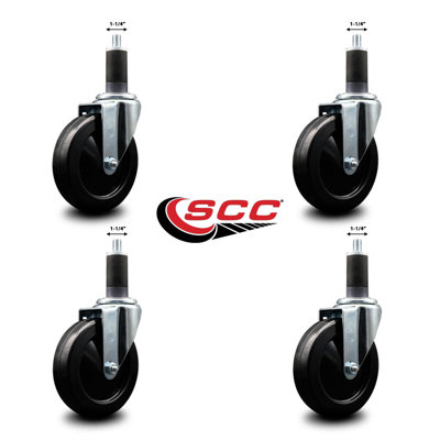 Hard Rubber Wheel Swivel Expanding Stem Caster Set SCC NB 5" x 1-1/4"