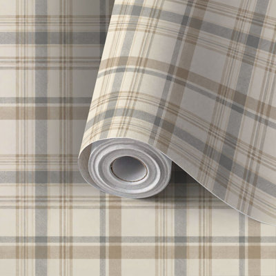 Peel and Stick Wallpaper Contact Paper Beige Gray Plaid Subtle Design Self Adhesive and Removable 24in x 118in(60x300cm)