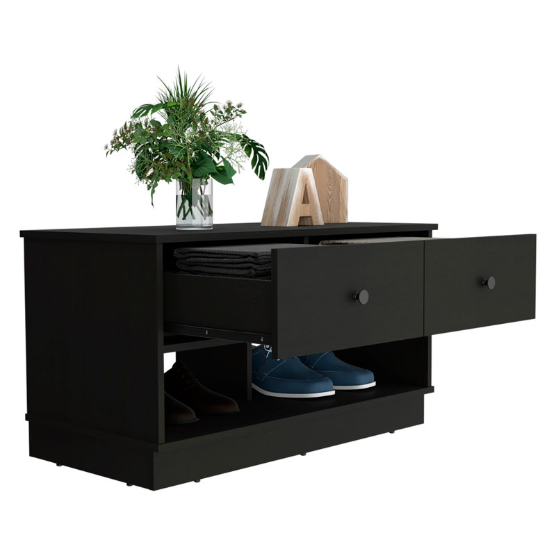 Hamilton Storage Bench, Two Open Shelves, Two Drawers -, Black