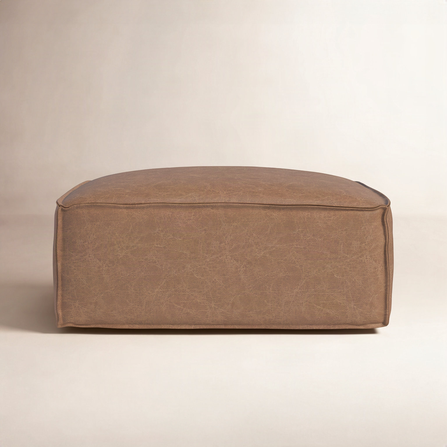 34" Genuine Leather Ottoman, Marseille Brown Genuine Leather