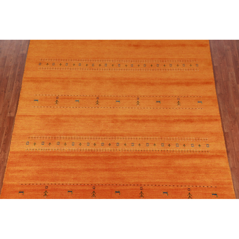 Tapis orange en laine orange Gabbeh 8 x 10
