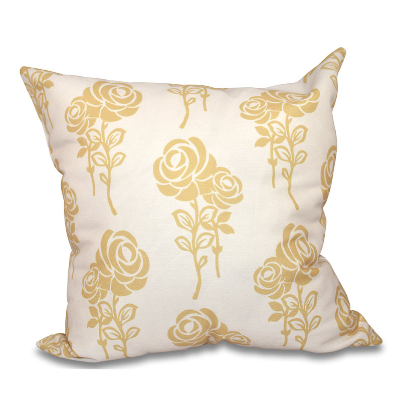 Botanical Blooms Floral Reversible Throw Pillow, 16" H x 16" W, Yellow