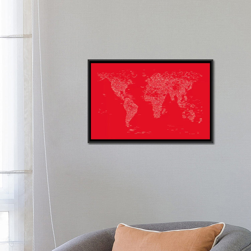 «Font World Map» par Michael Tompsett, impression sur toile tendue en rouge, H 18 po x l 26 po x P 1,5 po, Pas de tapis
