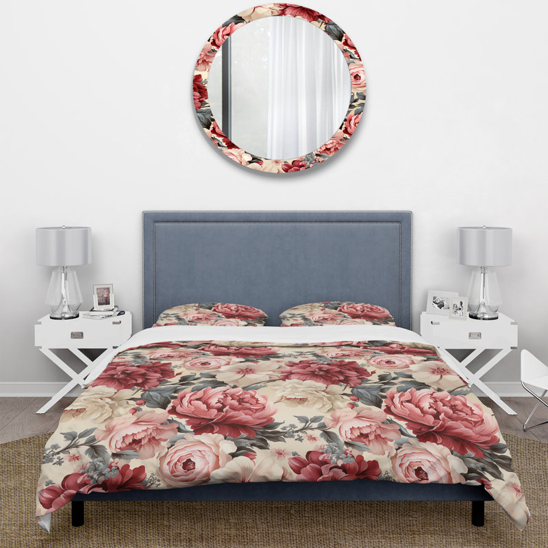 Ensemble de housse de couette à motif victorien rétro, Housse de couette pour grand lit et 2 taies décor