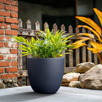 Petit pot / jardinière rond en béton gris anthracite de 9,5 po x H 8,5 po avec trou de drainage pour l'intérieur et l'extérieur