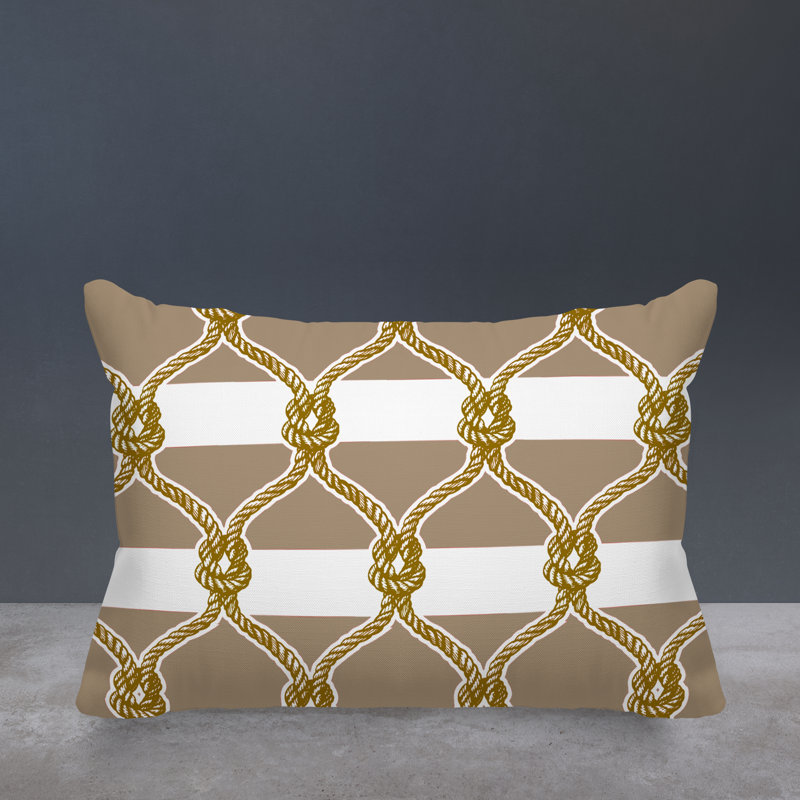 Barnon Striped Outdoor Reversible Throw Pillow, Beige, 14"H x 20"W