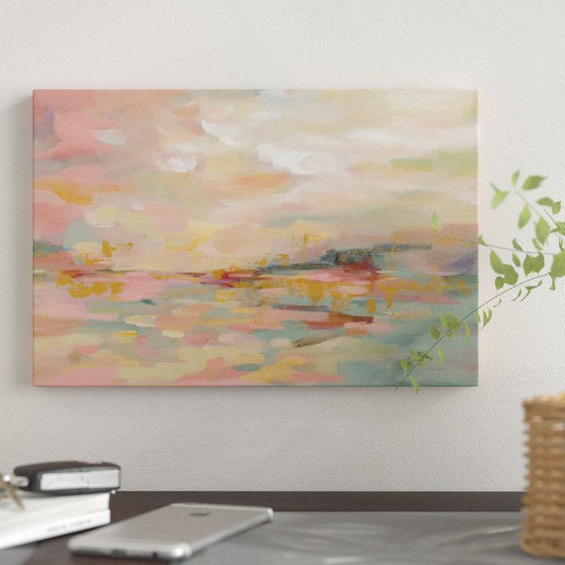«Pink Waves» par Silvia Vassileva, reproduction sur toile tendue, H 26 po x l 40 po x P 1,5 po, Toile tendue, Pas de tapis