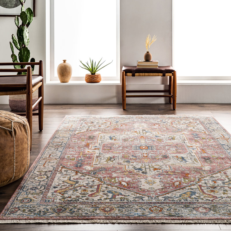 Roeder Oriental Salmon/Orange Area Rug, Rectangle 5' x 7'9"