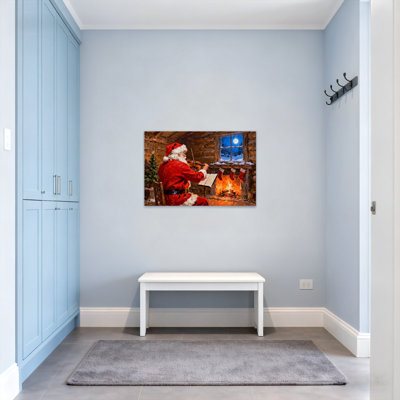 Christmas Santa Playing Violin By Fireplace