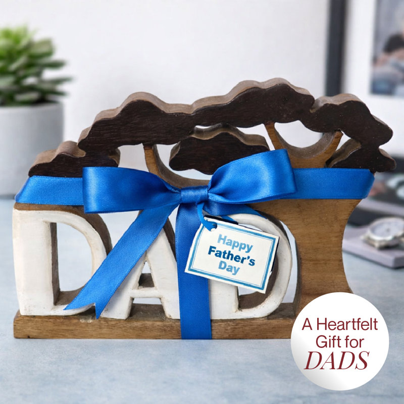 Handmade Wooden DAD Word Sculpture Under a Tree Solid Acacia Wood Unique Christmas Gift and Home Decor