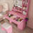 Vanity Desk with LED Mirror Lights and Power Outlet Charging Station, Makeup Dressing Table with 3 Drawers, 7 Shelves and Storage Stool, for Girls and Women-129189459