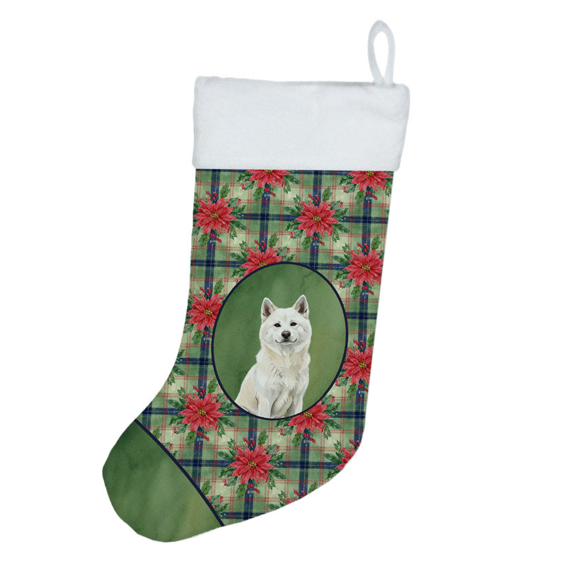 Chaussette de Noël blanche Akita Christmas PoinsettIas, Blanc