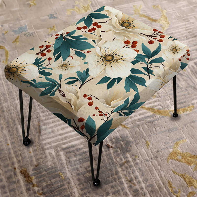 Coastal Tranquil Florals Collage Unveiled III - Floral Rectangle Ottoman