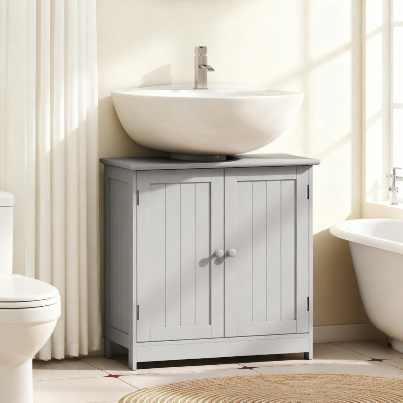Armoire de salle de bain sous le lavabo avec 2 portes (sans lavabo), Gris clair