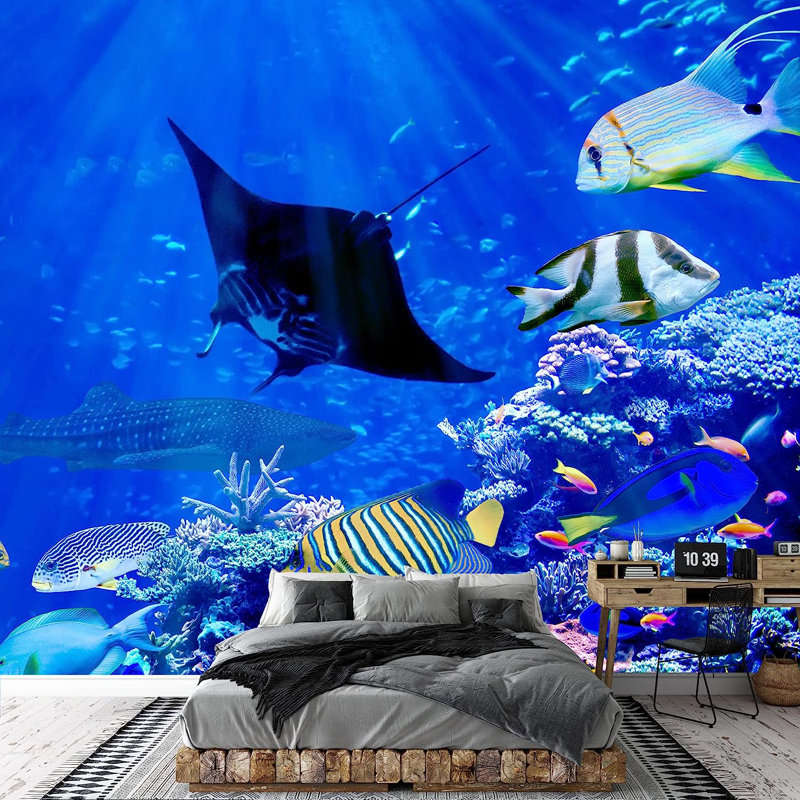 Murale à peindre sur un récif de corail bleu tropical, L 100 po x l 144 po