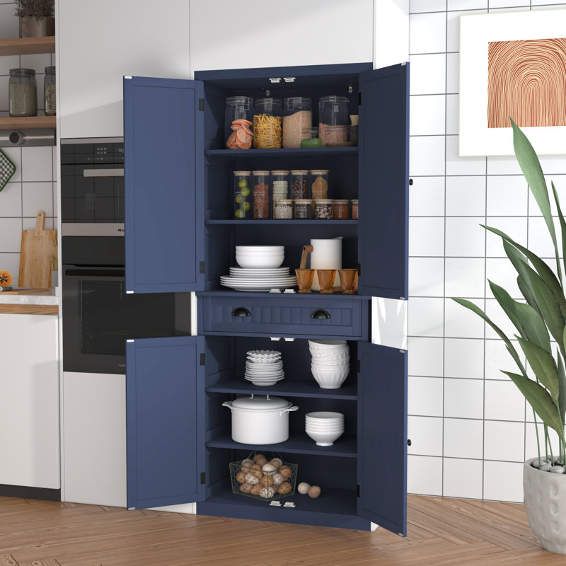 72" Kitchen Pantry  with Adjustable Shelves and a Large Drawer, Navy Blue, Navy