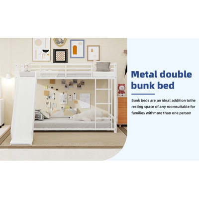 Lit superposé simple robuste en métal avec glissade - Conception peu encombrante et pour les adolescents, cadre durable pour jouer et dormir, assemblage facile, disponible en blanc
