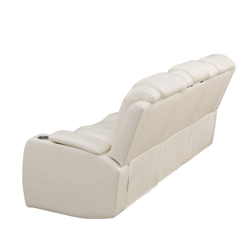 83.4" Breathing Leather Dual Power Living Room Reclining Sofa With Arm Storage, Cupholders, White