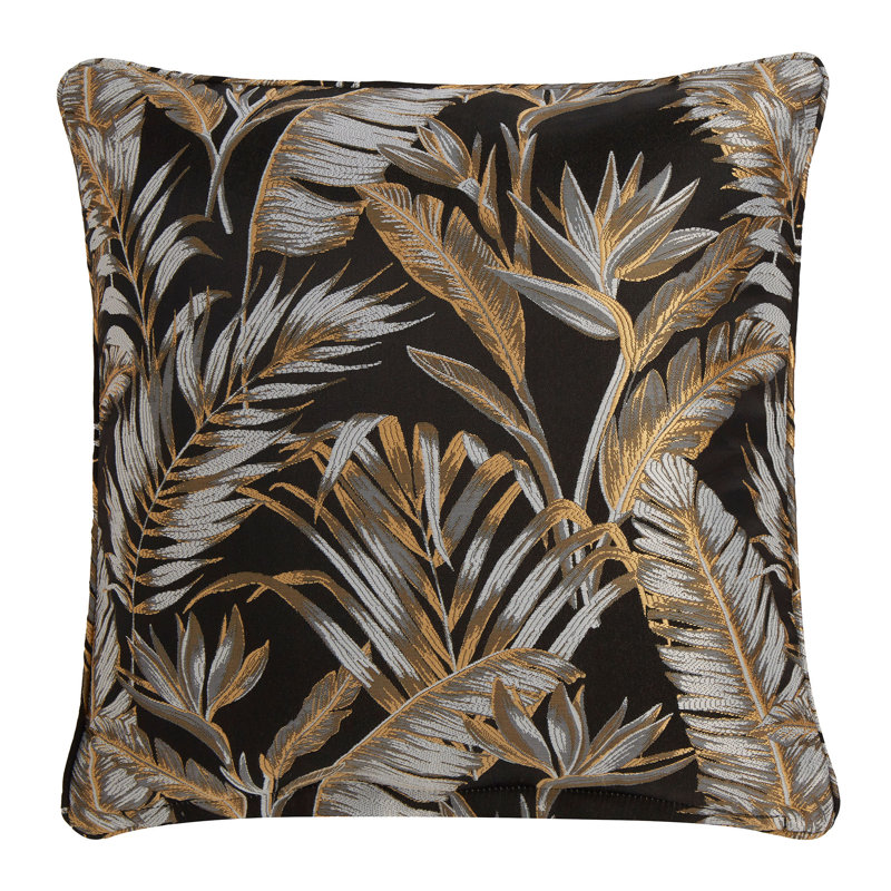 Paradise Palm 100% Polyester Cushion Cover, Black