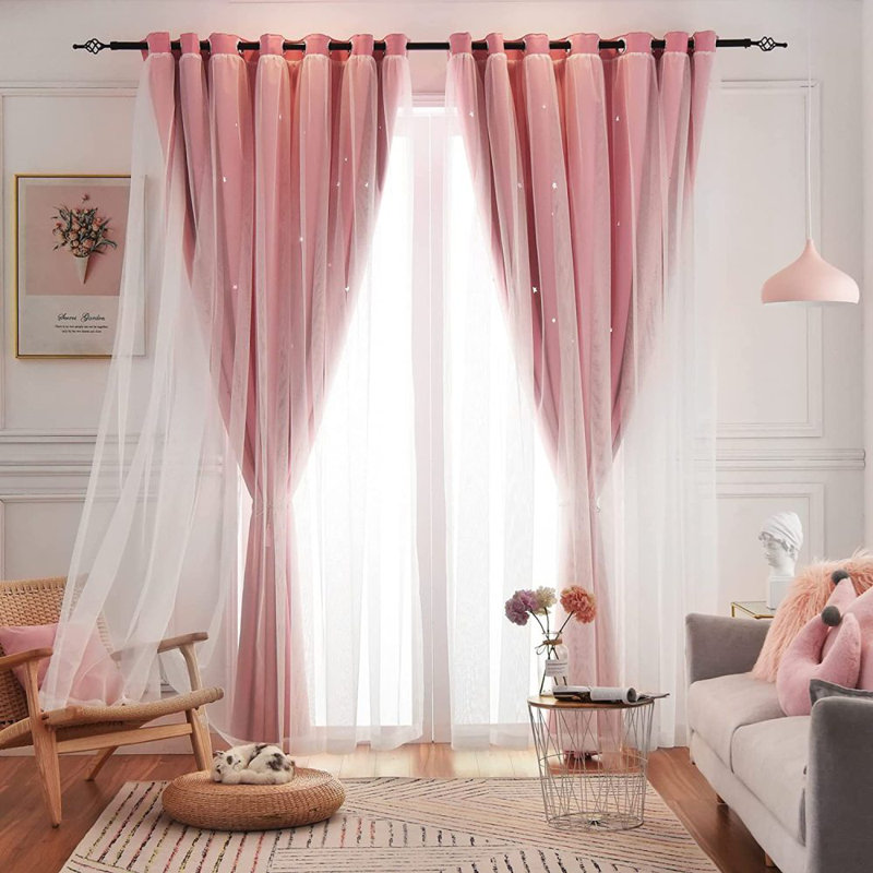 Eurielle Room Darkening Curtain Pair, Pink/White