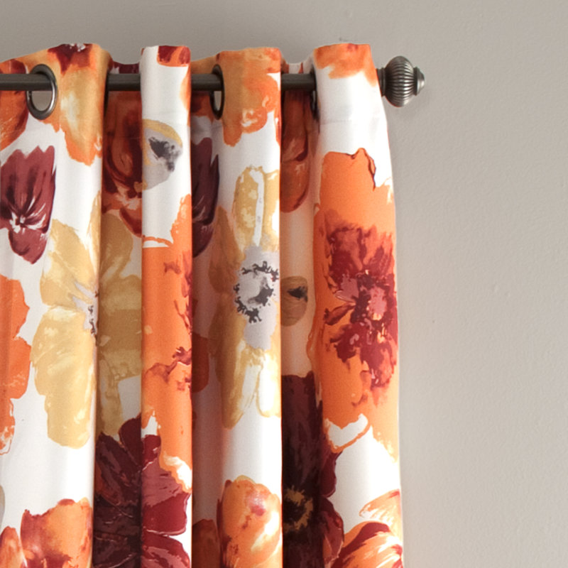 Leah Room Darkening Curtain Pair, 52"W x 120"L, Red/Orange