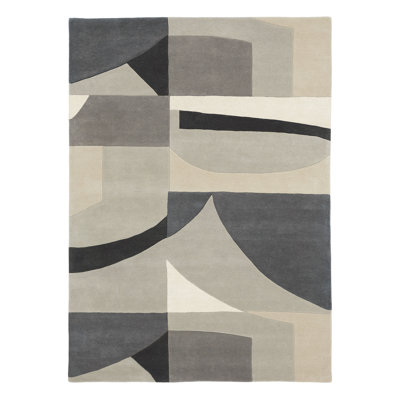 Bodega Rectangle Abstract Handmade Tufted Wool Area Rug in Beige