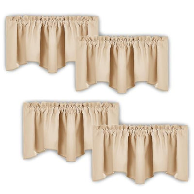 Scalloped Window Valances For Kitchen - Home Decoration Thermal Insulated 52 Inches By 18 Inches Rod Pocket Blackout Valance Window Treatment Curtains Drapes For Bedroom, 4 Panels
