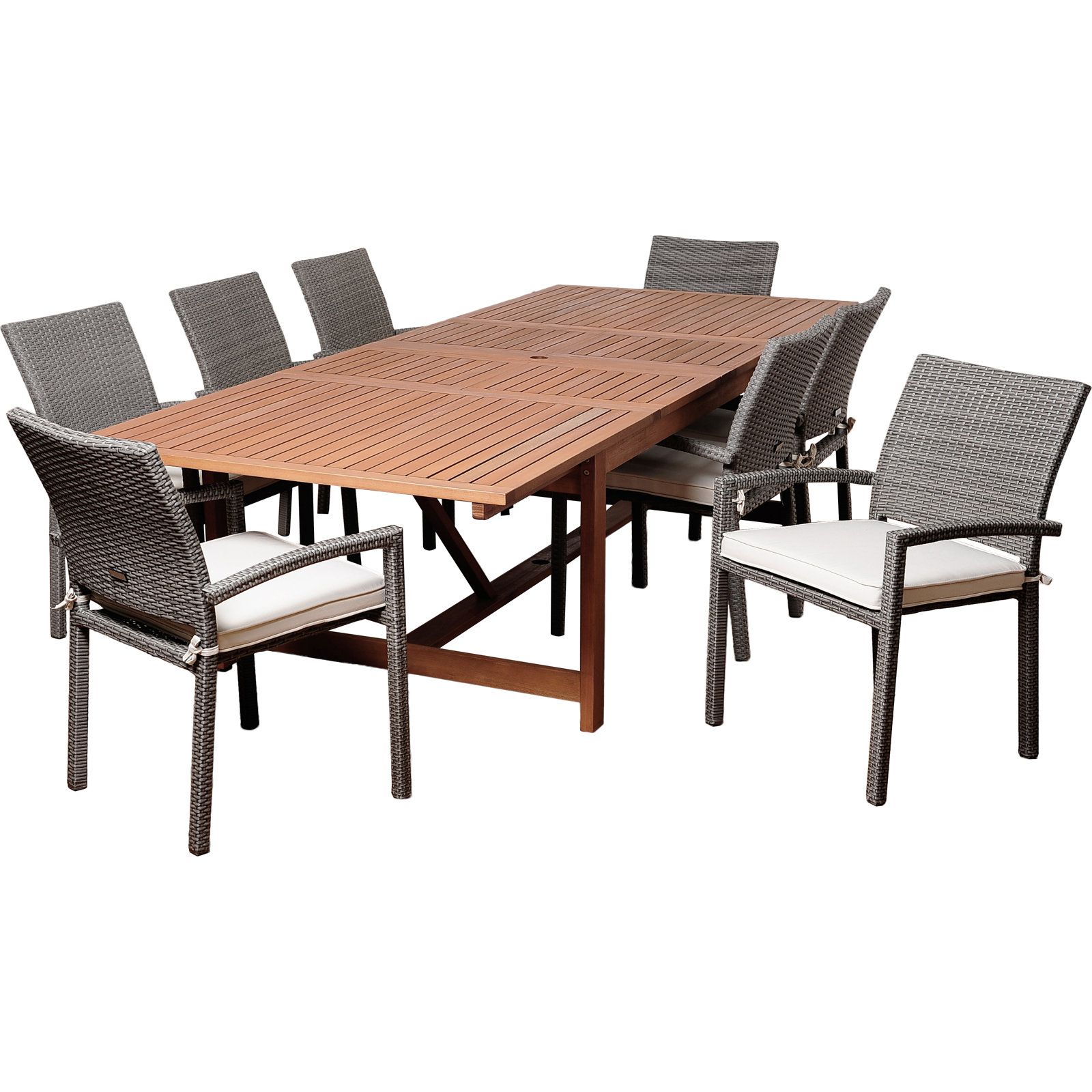 Alyisa 118" Eucalyptus Patio Dining Set, Gray, Light Teak Finish