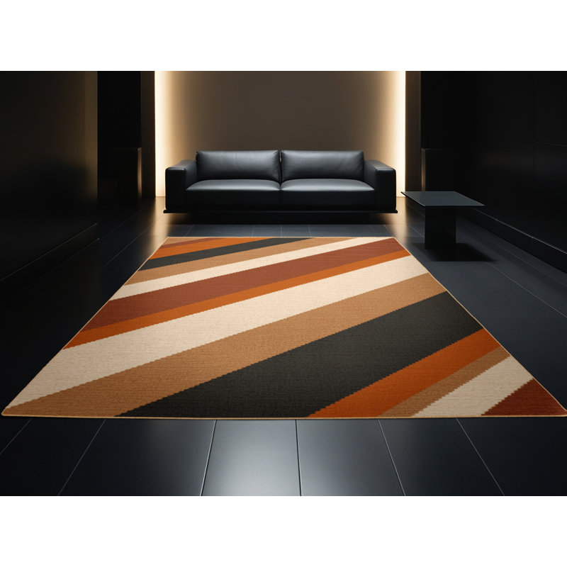 Machine Washable Pahola Global Inspired Ikat Rug in Brown – LightBrown Binding, 7' Round