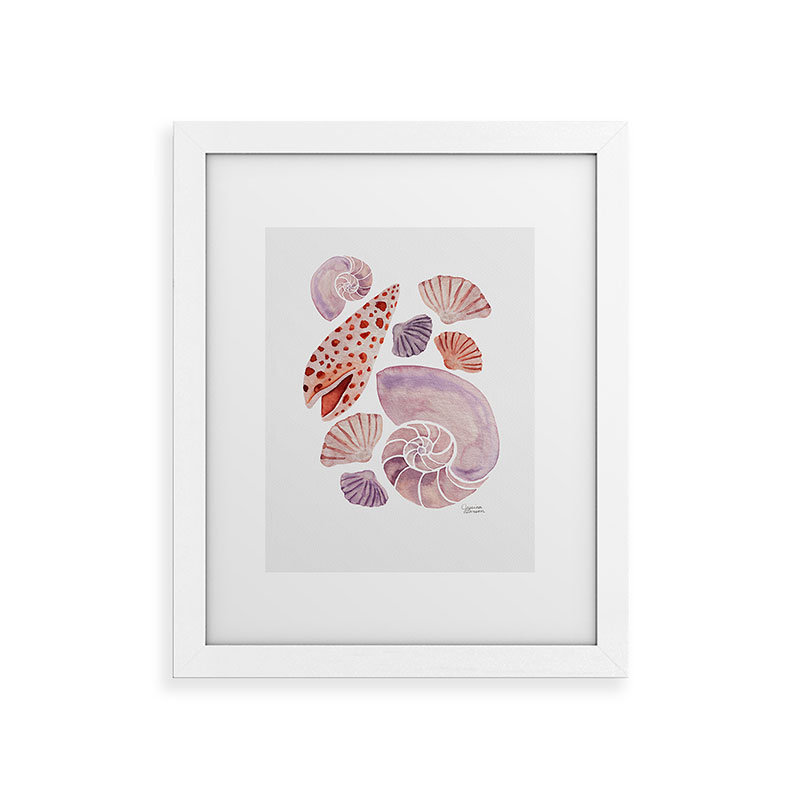 «Jessica Larson Watercolor Seashells I», reproduction d'art encadrée, H 20 po x l 16 po x P 1,5 po, Cadre en bois blanc