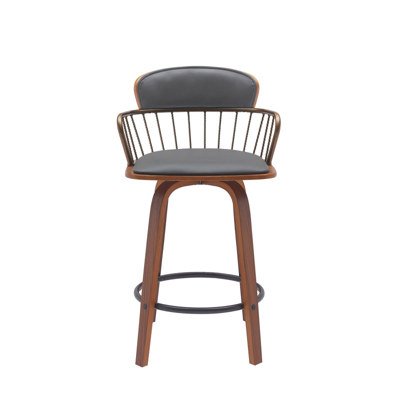 Tabouret de bar Lynzy, Noyer / bronze doré, Gris, Tabouret de comptoir (siège d'une hauteur de 25,5