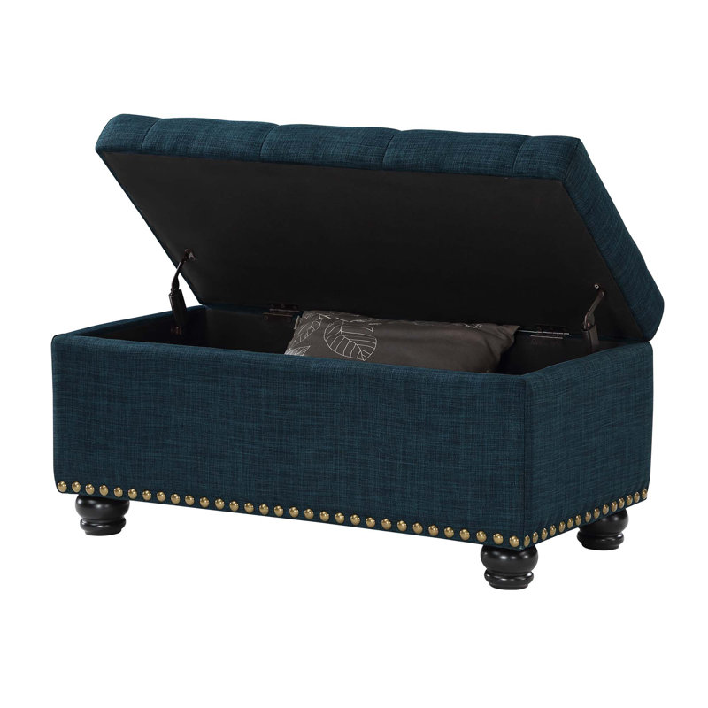Repose-pieds capitonné rectangulaire avec rangement 35,5 "Alease, Tissu bleu foncé