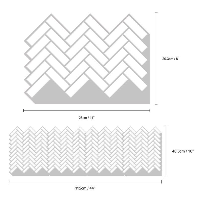 20.32cm W x 28.19cm L Gel Peel and Stick Subway Tile