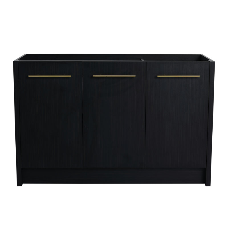 Meuble-lavabo moderne autoportant de 48 po de couleur châtaignier noir avec rangement spacieux au bas et porte à fermeture en douceur offrant suffisamment d'espace pour la salle de bain